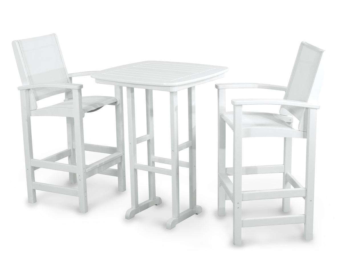 POLYWOOD Coastal 3-Piece Bar Set in White / White
