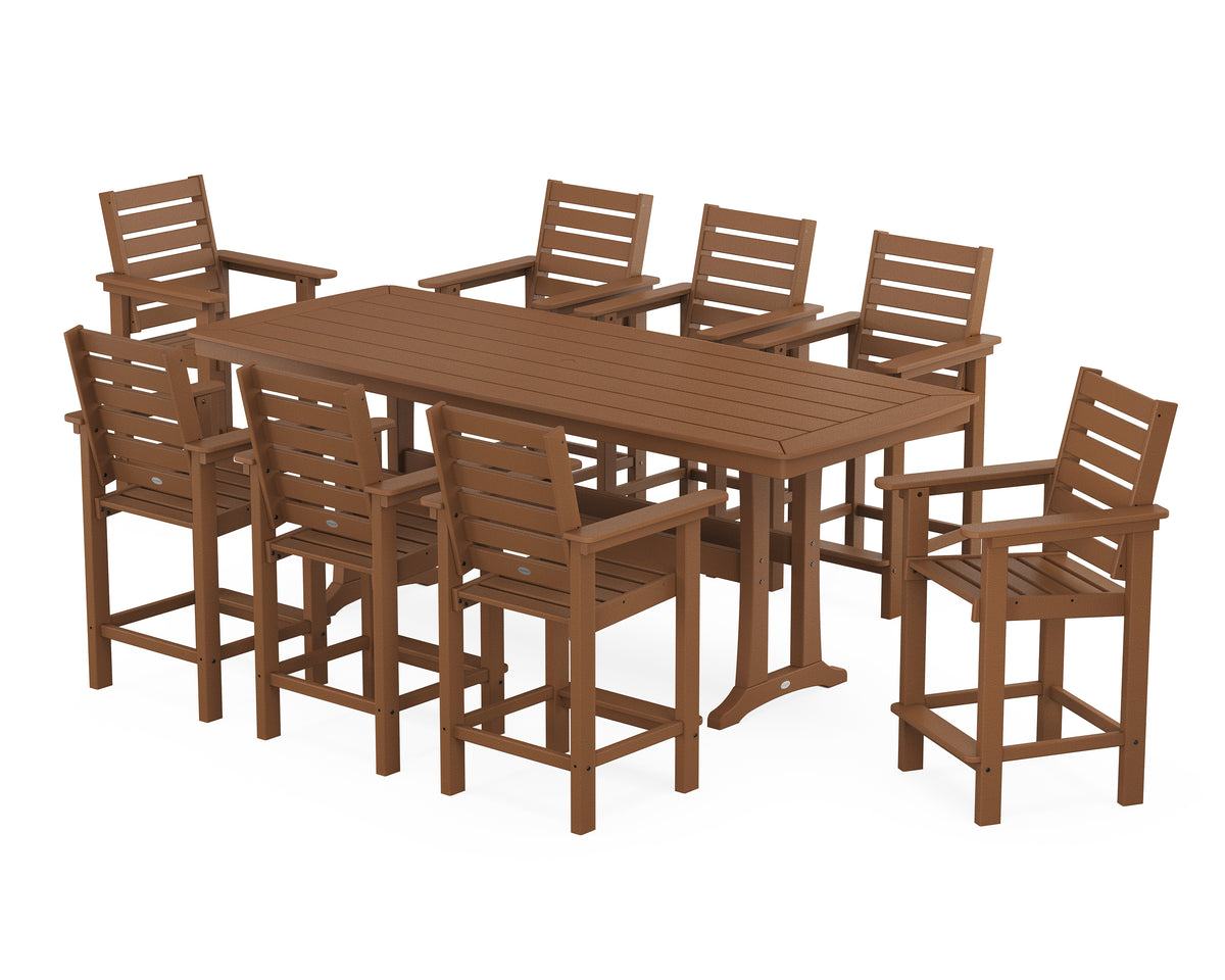 POLYWOOD Captain 9-Piece Counter Set with Trestle Legs in Teak