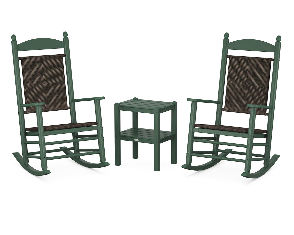 POLYWOOD Jefferson 3-Piece Woven Rocker Set in Green / Cahaba