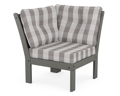 POLYWOOD Vineyard Modular Corner Chair in Slate Grey / Buffalo Plaid Grey Mist