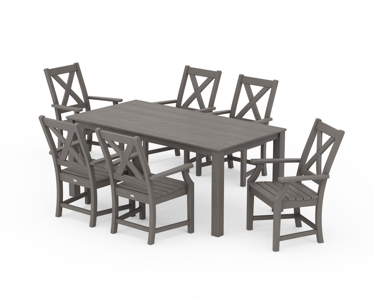 POLYWOOD Braxton Arm Chair 7-Piece Parsons Dining Set in Driftwood