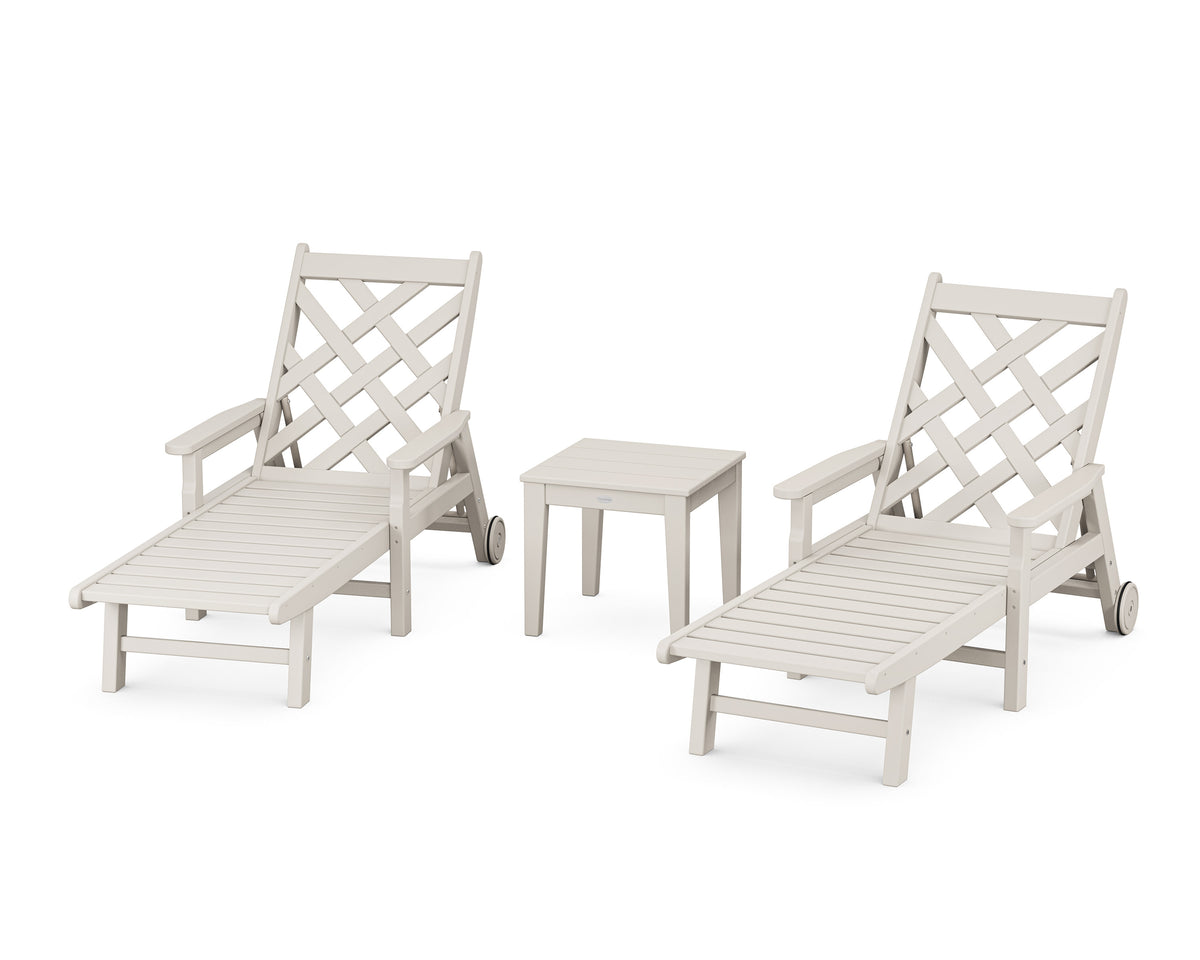 POLYWOOD Wovendale 3-Piece Chaise Set with Arms and Wheels in Sand