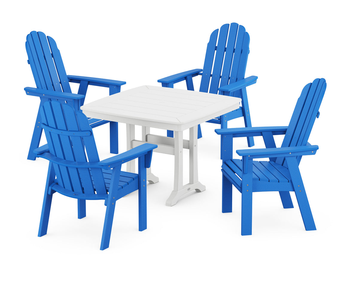 POLYWOOD Vineyard Adirondack 5-Piece Dining Set with Trestle Legs - 37" Table in Pacific Blue / White