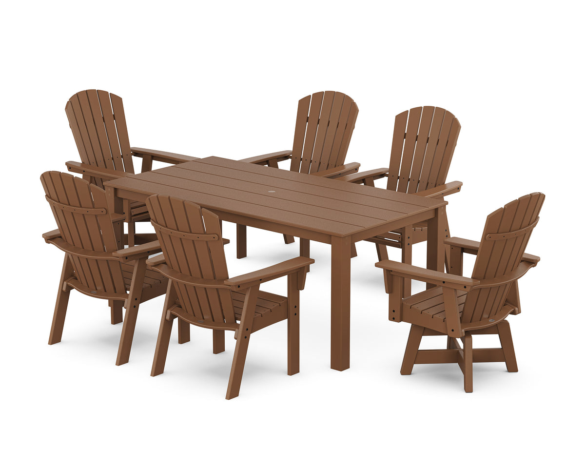POLYWOOD Nautical Curveback Adirondack Swivel 7-Piece Parsons Dining Set in Teak