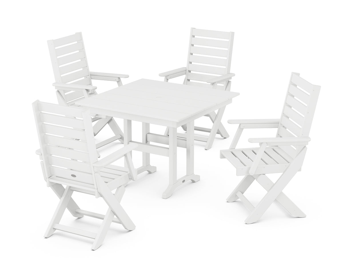 POLYWOOD Captain Folding Chair 5-Piece Farmhouse Dining Set in White