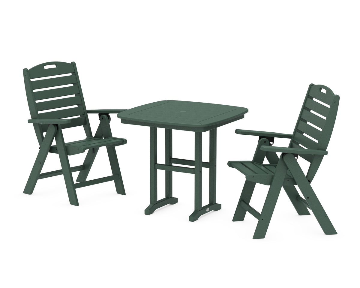 POLYWOOD Nautical Folding Highback Chair 3-Piece Dining Set in Green