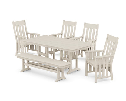 POLYWOOD Acadia 6-Piece Farmhouse Dining Set with Bench in Sand