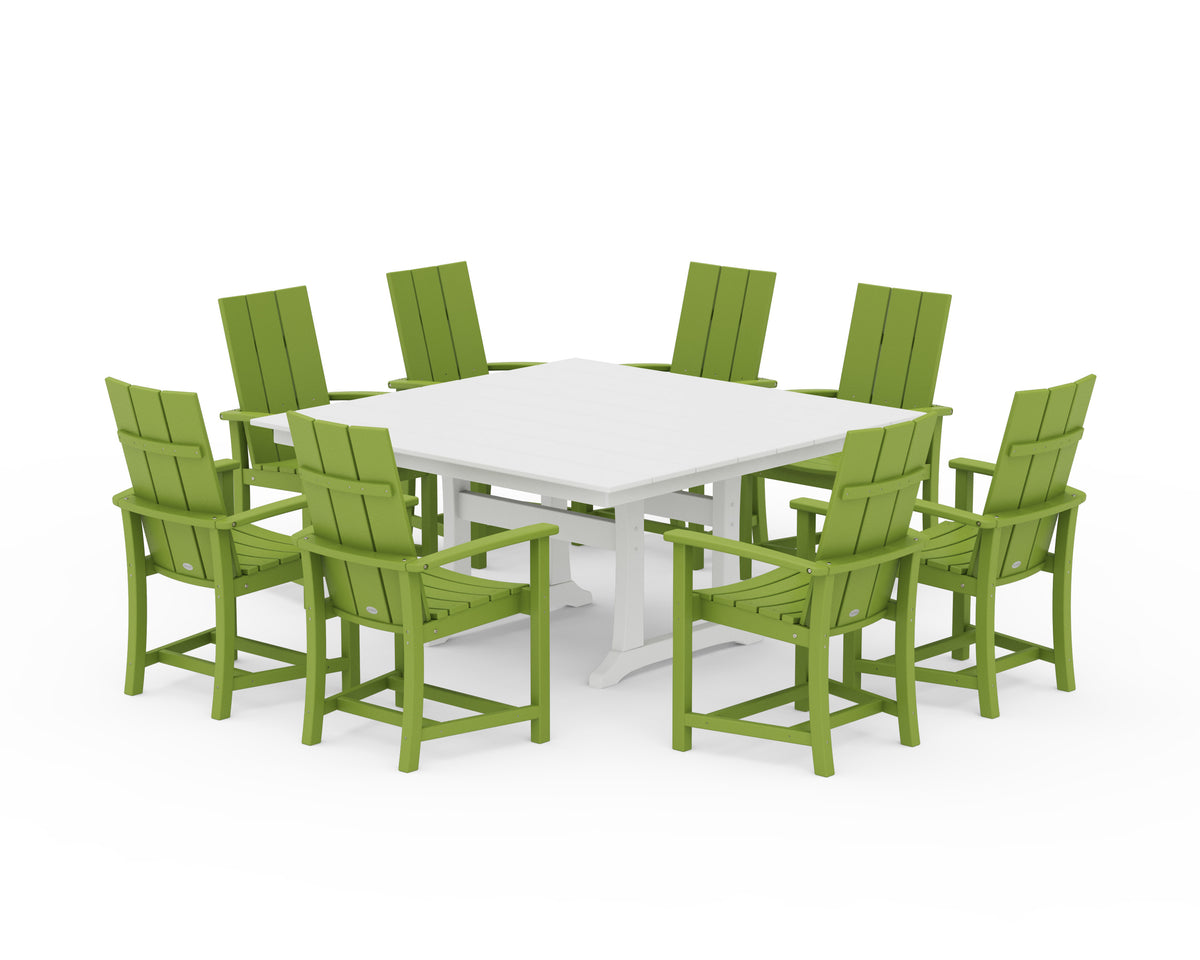 POLYWOOD Modern Adirondack 9-Piece Farmhouse Trestle Dining Set in Lime / White