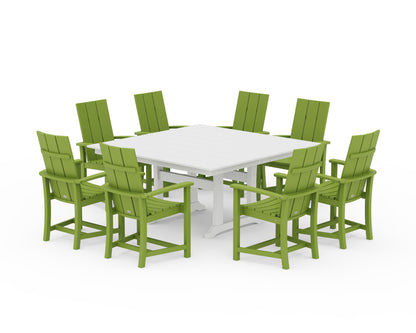 POLYWOOD Modern Adirondack 9-Piece Farmhouse Trestle Dining Set in Lime / White