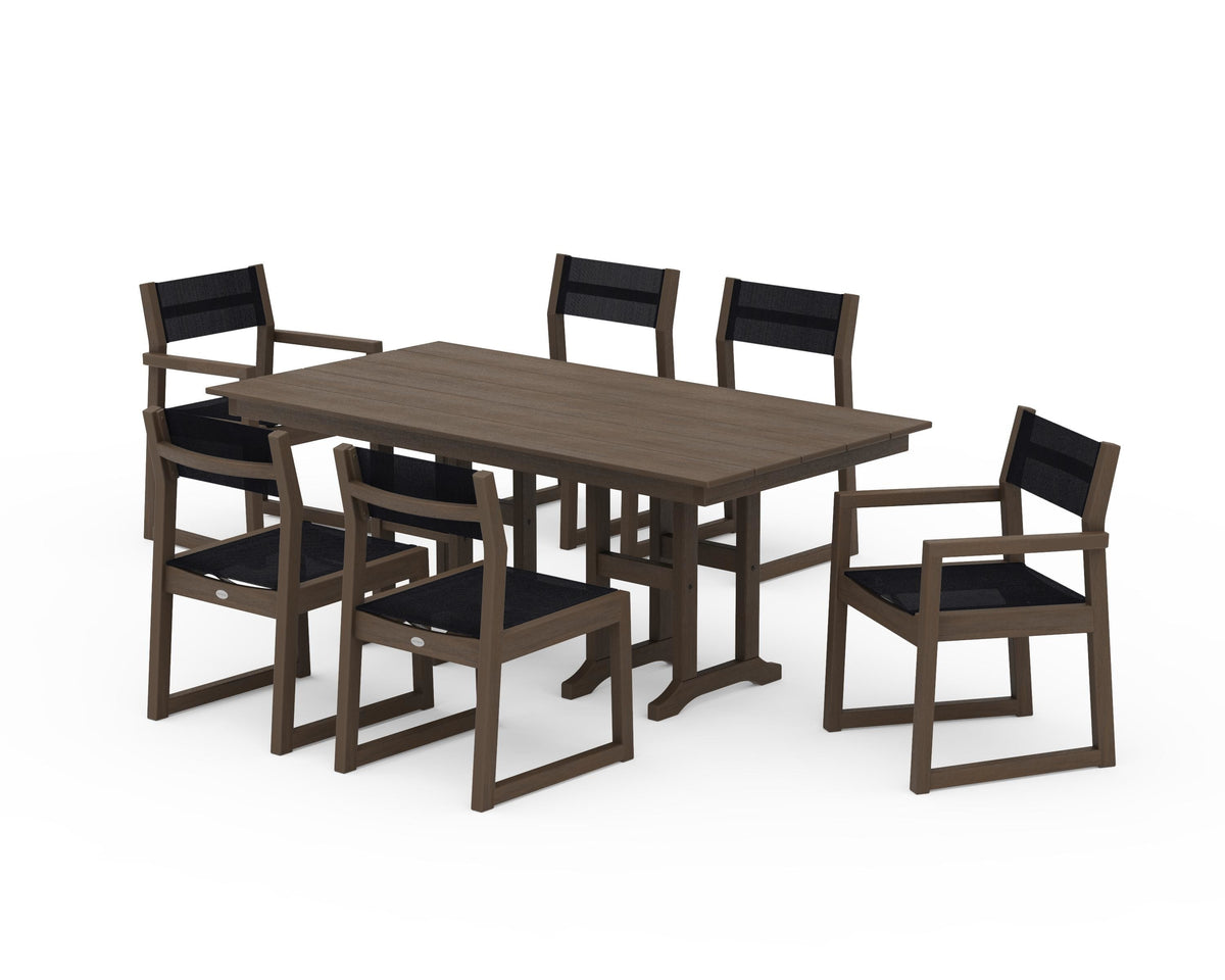 POLYWOOD EDGE Sling 7-Piece Farmhouse Dining Set in Kona / Black
