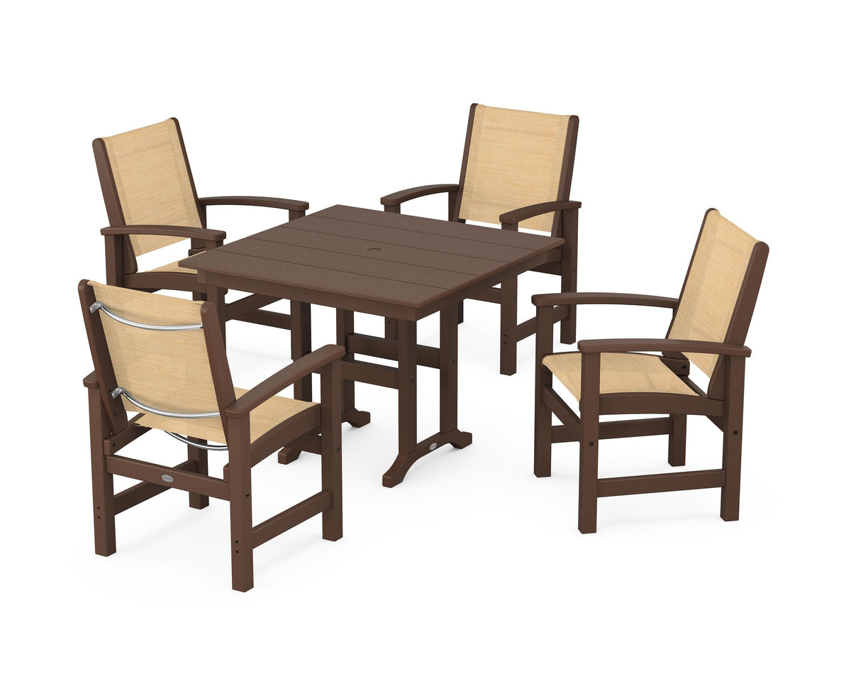 POLYWOOD Coastal 5-Piece Farmhouse Dining Set with Farmhouse 37" Dining Table in Mahogany / Dupioni Apricot