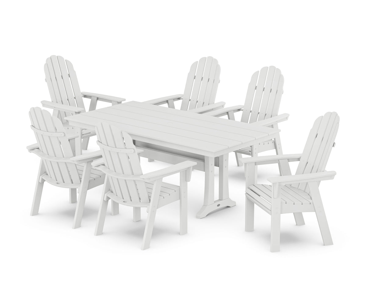 POLYWOOD Vineyard Curveback Adirondack Chair 7-Piece Farmhouse Dining Set with Trestle Legs in White