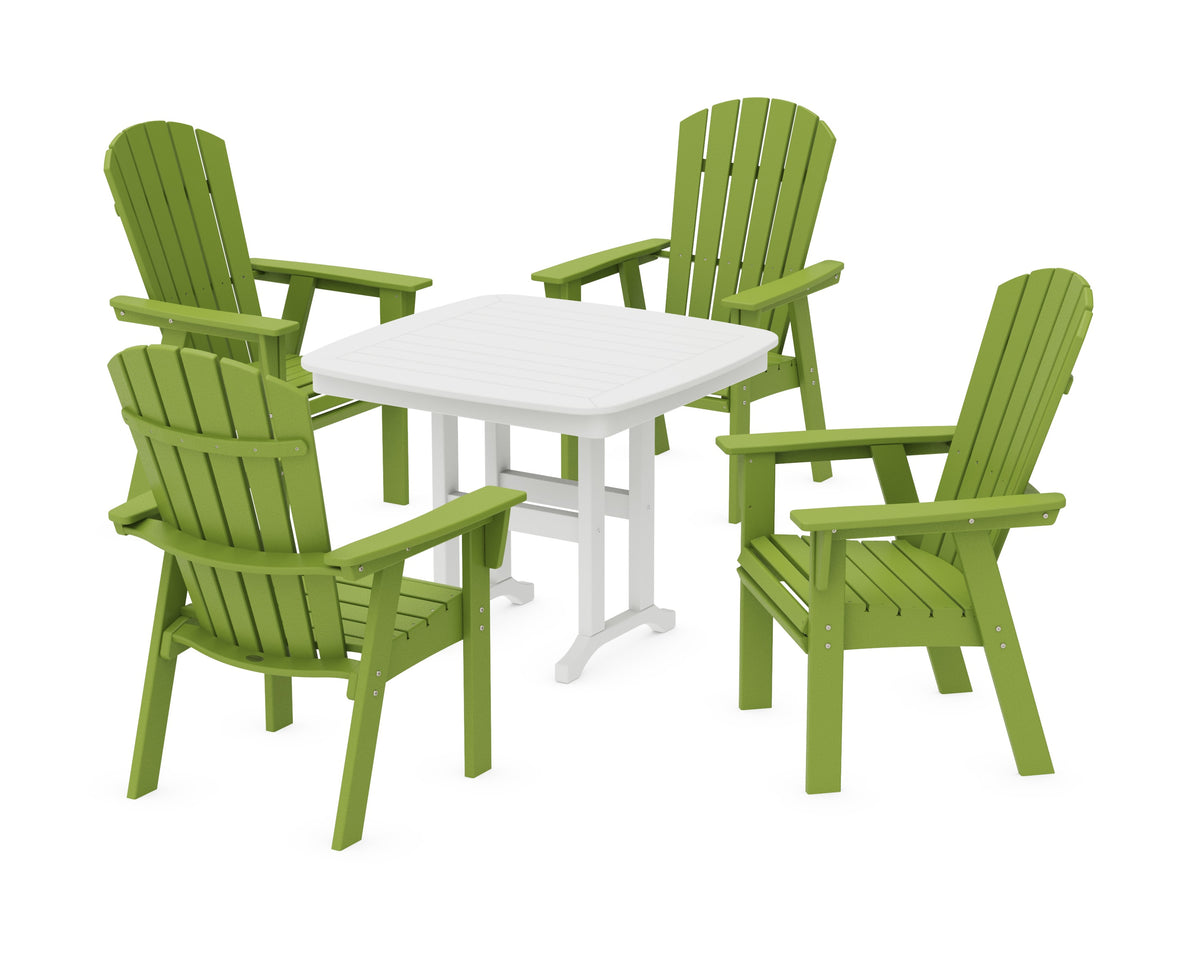 POLYWOOD Nautical Curveback Adirondack 5-Piece Dining Set - 37" Table in Lime / White