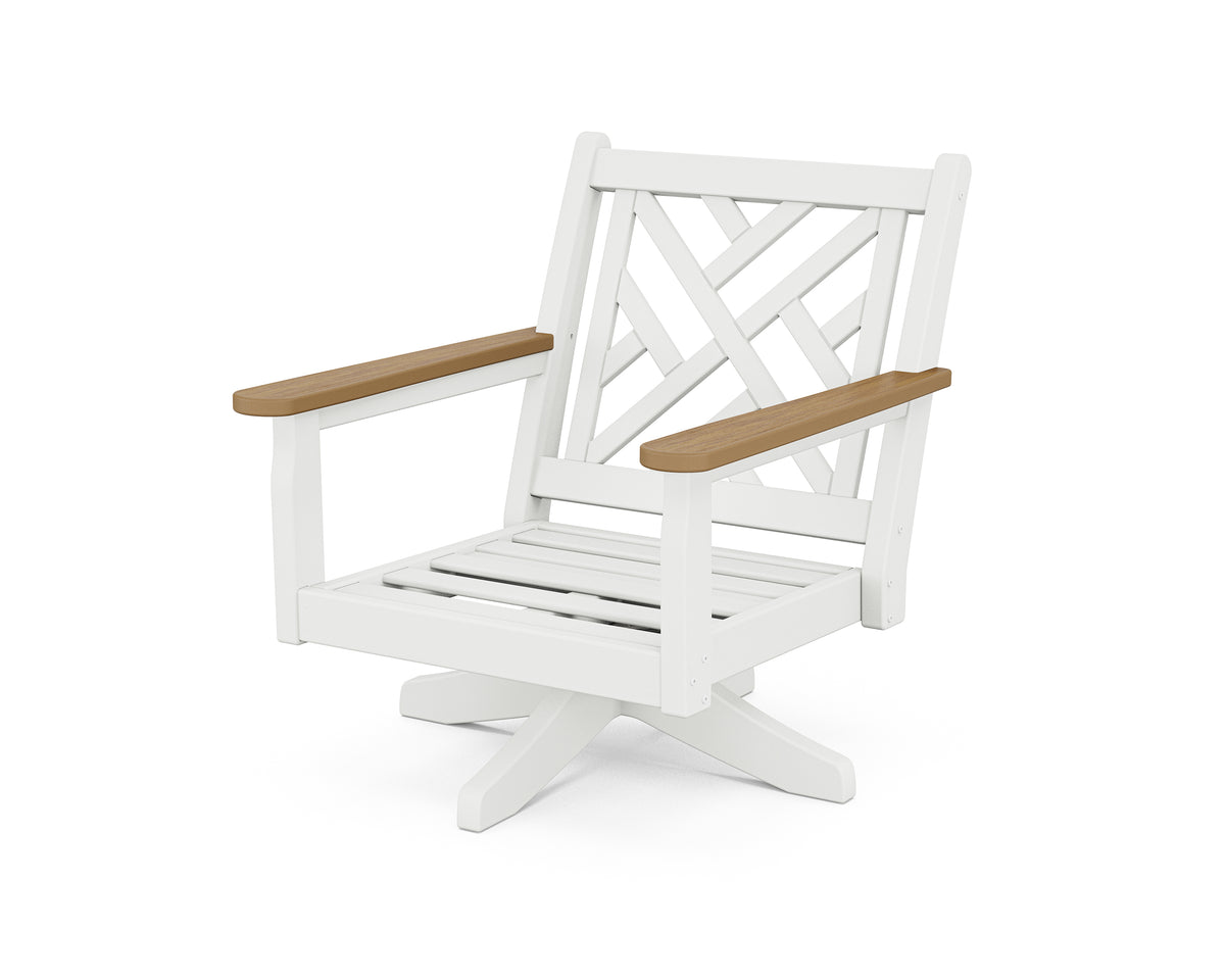 POLYWOOD Chippendale Deep Seating Swivel Chair Frame in White / Natural