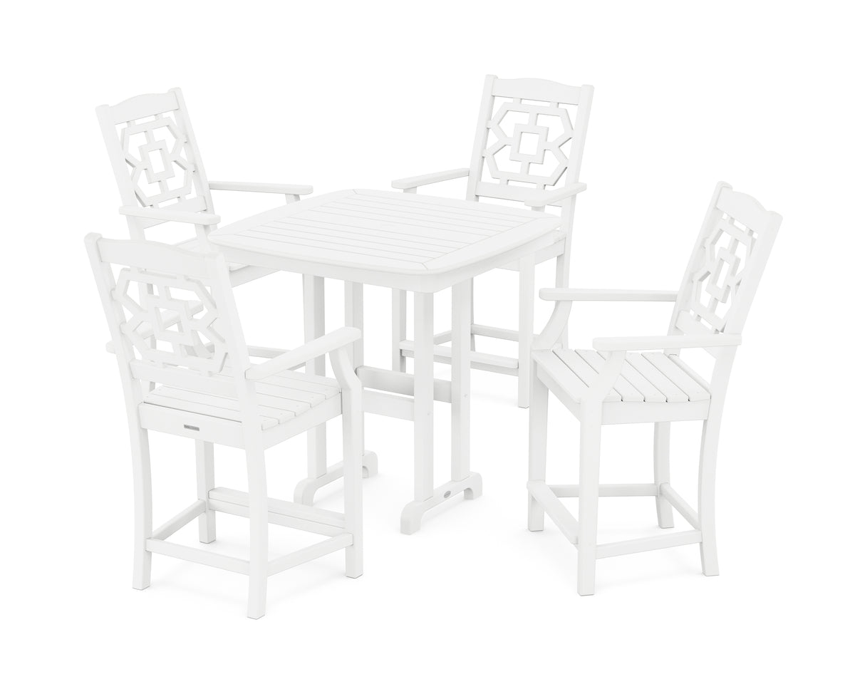POLYWOOD Chinoiserie 5-Piece Counter Set in White