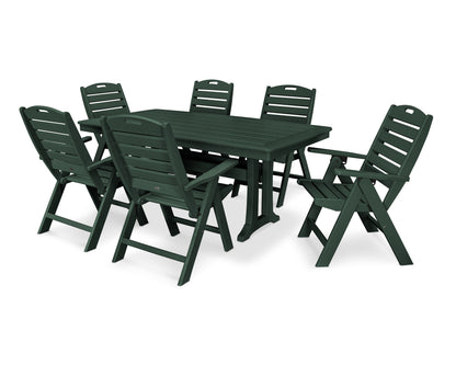 POLYWOOD Nautical Folding Highback Chair 7-Piece Dining Set with Trestle Legs in Green