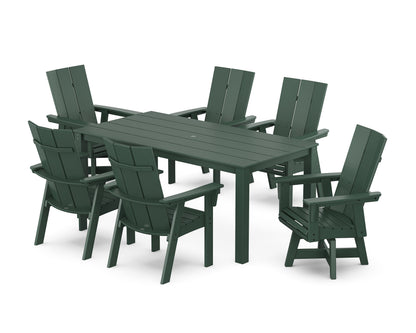 POLYWOOD Modern Curveback Adirondack 7-Piece Parsons Swivel Dining Set in Green