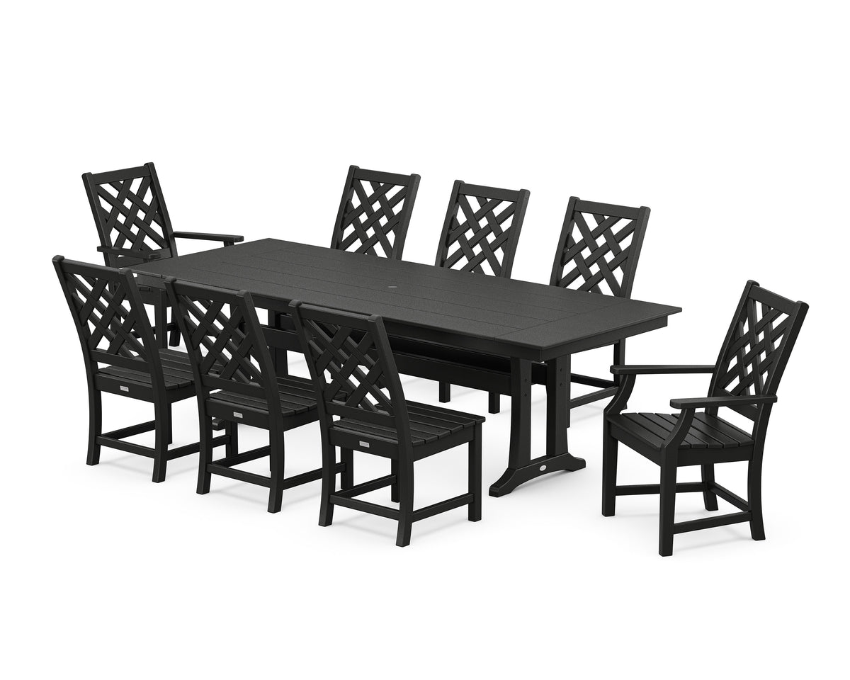 POLYWOOD Wovendale 9-Piece Farmhouse Dining Set with Trestle Legs in Black