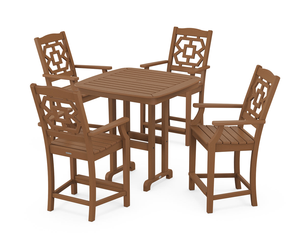 POLYWOOD Chinoiserie 5-Piece Counter Set in Teak