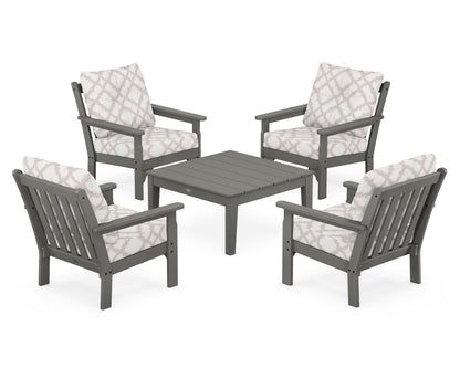 POLYWOOD Vineyard 5-Piece Deep Seating Conversation Set in Slate Grey / Trellis Dune Burlap