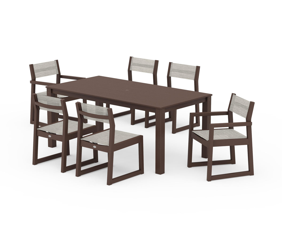 POLYWOOD EDGE Sling 7-Piece Parsons Dining Set in Mahogany / Birch
