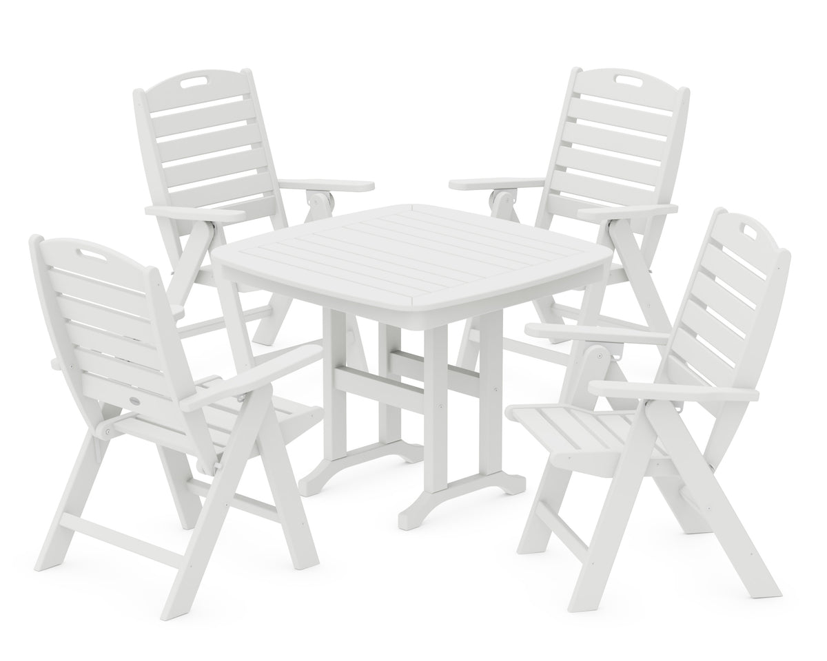POLYWOOD Nautical Folding Highback Chair 5-Piece Dining Set in White
