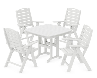 POLYWOOD Nautical Folding Highback Chair 5-Piece Dining Set in White