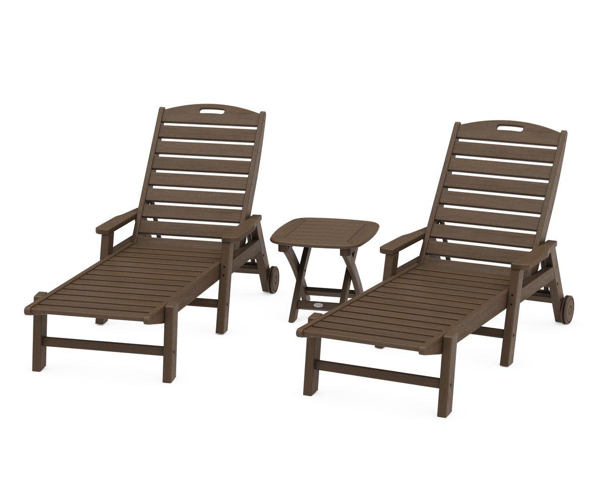 POLYWOOD Nautical 3-Piece Chaise Set with Nautical Side Table in Kona