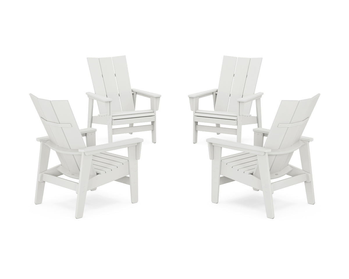 POLYWOOD 4-Piece Modern Grand Upright Adirondack Chair Conversation Set in Vintage White