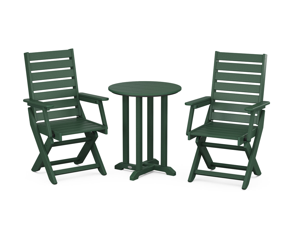 POLYWOOD Captain Folding Chair 3-Piece Round Bistro Dining Set in Green