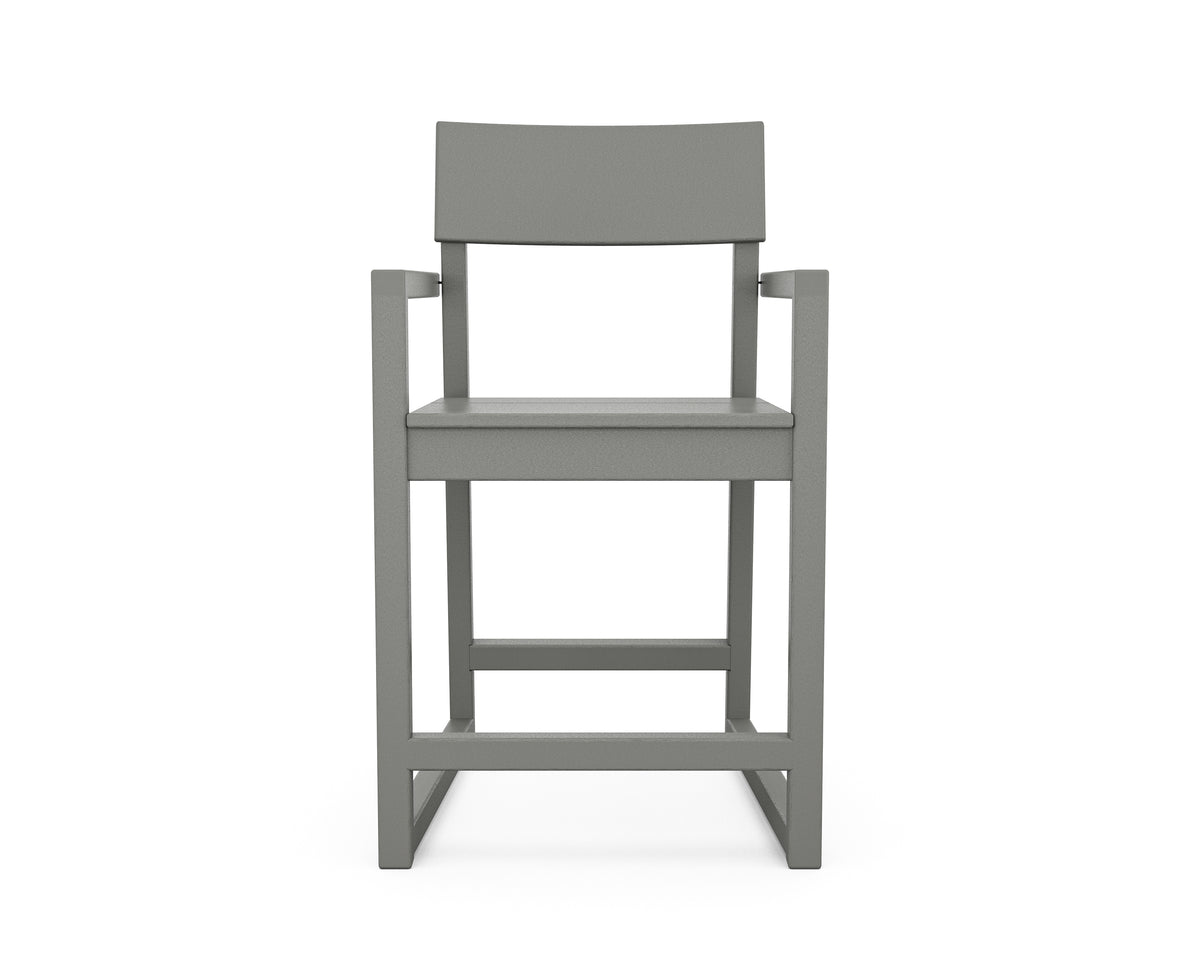 Angled view of the POLYWOOD EDGE Counter Arm Chair in Slate Grey