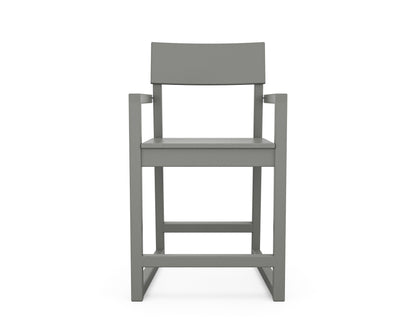 Angled view of the POLYWOOD EDGE Counter Arm Chair in Slate Grey