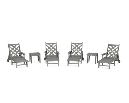 POLYWOOD Wovendale 6-Piece Chaise Set with Arms and Wheels in Slate Grey