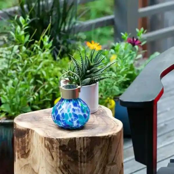 Solar Outdoor Lanterns Solar Lanterns Tidal Blue Tea Lantern 5" Blown Glass Solar Lantern