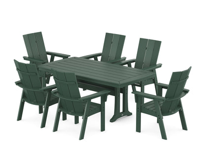 POLYWOOD Modern Curveback Adirondack 7-Piece Dining Set with Trestle Legs in Green