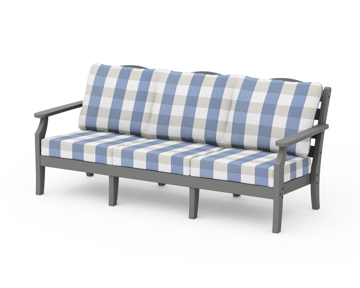 POLYWOOD Savannah Deep Seating Sofa in Slate Grey / Buffalo Plaid Sky Blue