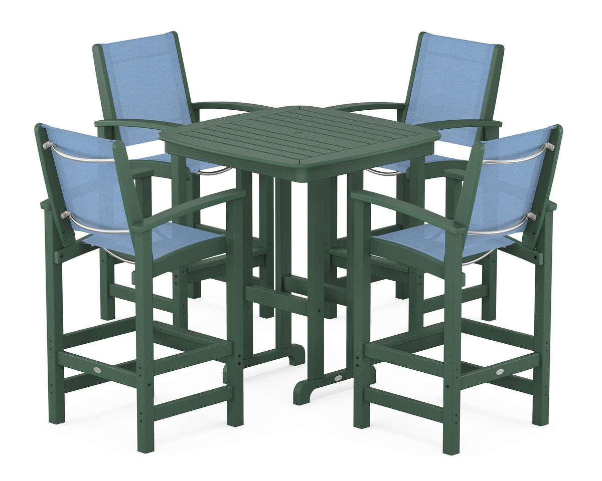 POLYWOOD Coastal 5-Piece Bar Set in Green / Poolside