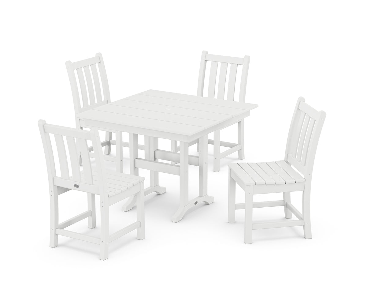 POLYWOOD Traditional Garden Side Chair 5-Piece Farmhouse Dining Set in White