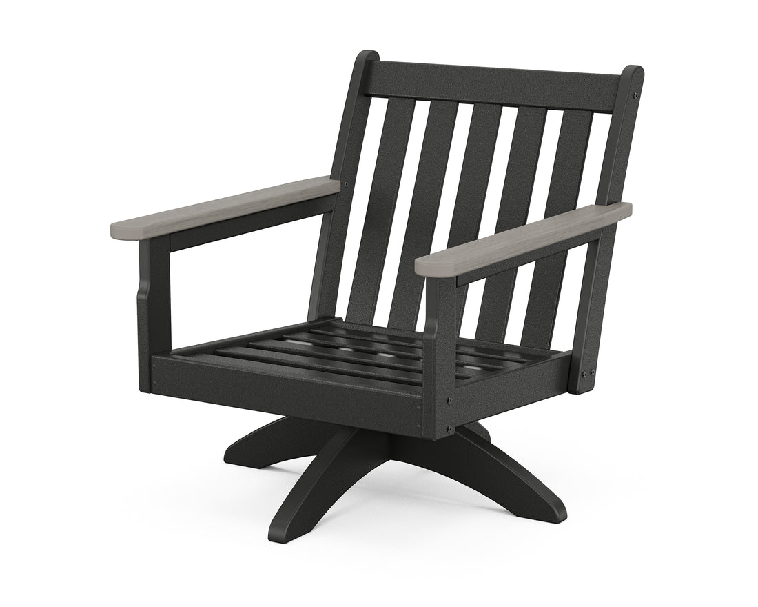 POLYWOOD Vineyard Deep Seating Swivel Chair Frame in Black / Driftwood