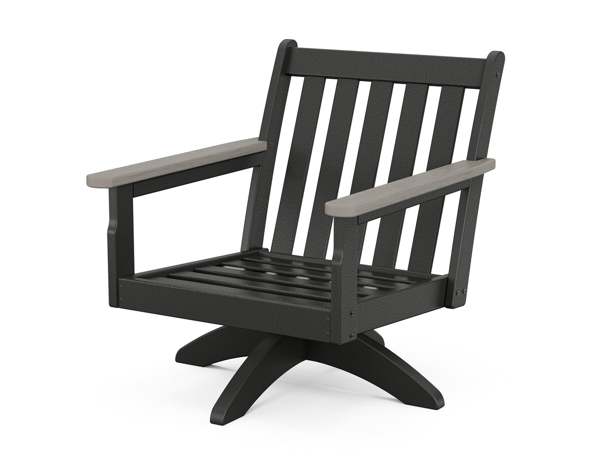 POLYWOOD Vineyard Deep Seating Swivel Chair Frame in Black / Driftwood