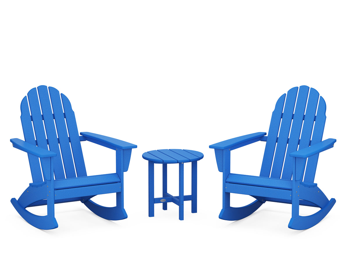 POLYWOOD Vineyard 3-Piece Adirondack Rocking Chair Set with 18" Round Table in Pacific Blue