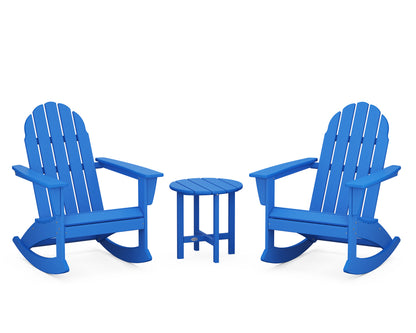 POLYWOOD Vineyard 3-Piece Adirondack Rocking Chair Set with 18" Round Table in Pacific Blue