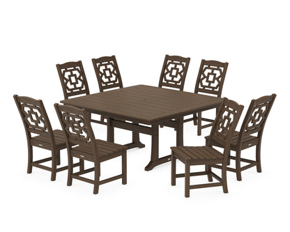 POLYWOOD Chinoiserie 9-Piece Square Side Chair Dining Set with Trestle Legs in Kona
