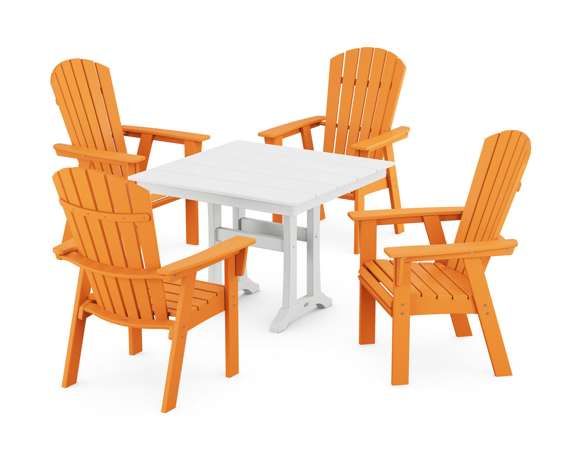 POLYWOOD Nautical Adirondack 5-Piece Farmhouse Dining Set with Trestle Legs - 37" Table in Tangerine / White