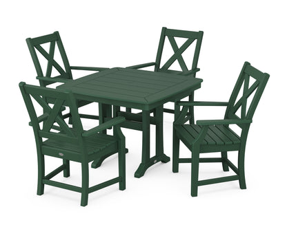 POLYWOOD Braxton 5-Piece Dining Set with Trestle Legs - 37" Table in Green