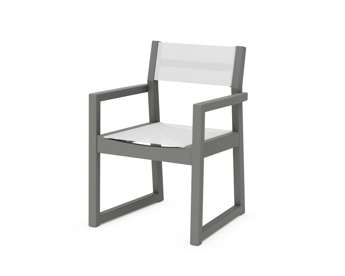 POLYWOOD EDGE Sling Dining Arm Chair in Slate Grey / White
