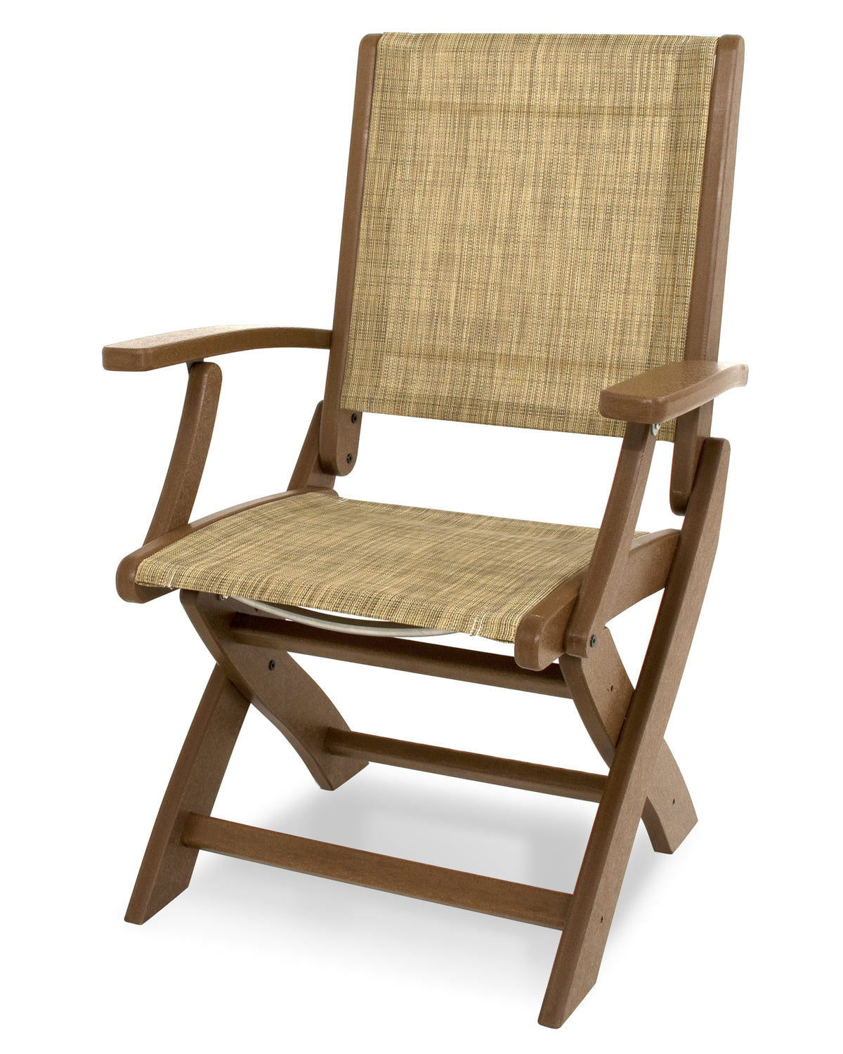 POLYWOOD Coastal Folding Chair in Teak with Teak arms and Burlap sling