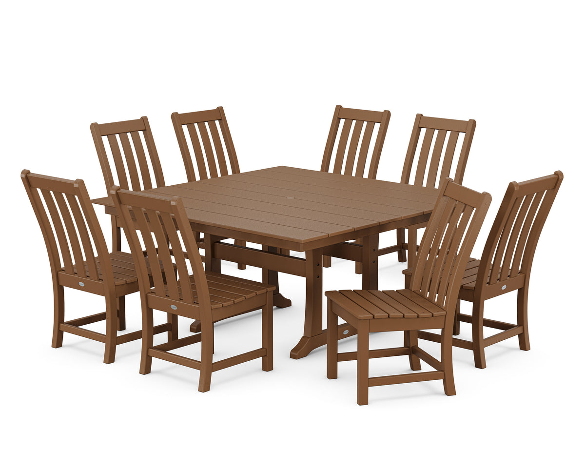 POLYWOOD Vineyard 9-Piece Farmhouse Trestle Dining Set in Teak