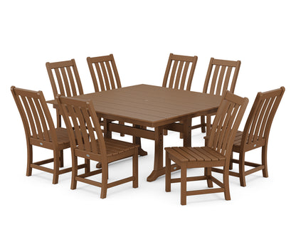 POLYWOOD Vineyard 9-Piece Farmhouse Trestle Dining Set in Teak