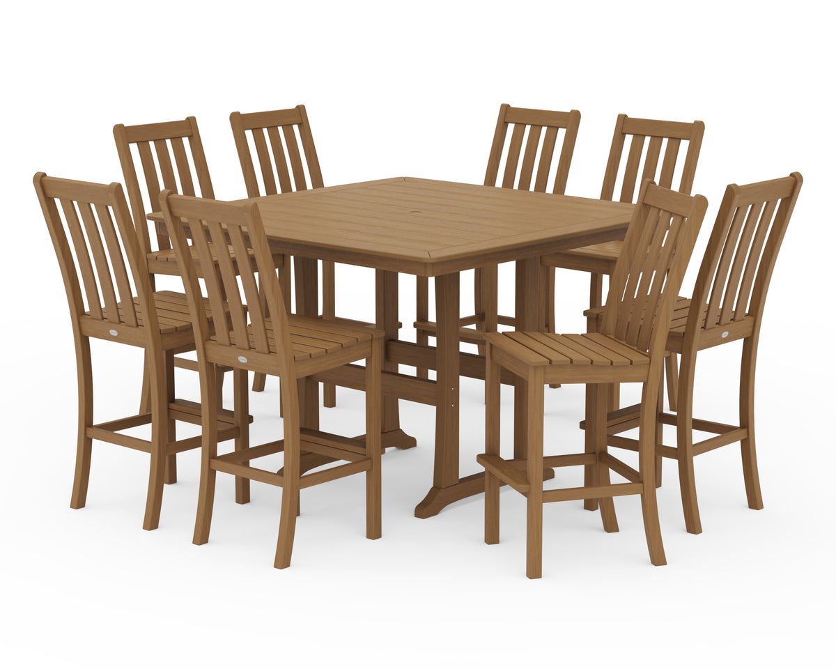 POLYWOOD Vineyard 9-Piece Nautical Trestle Bar Set in Natural
